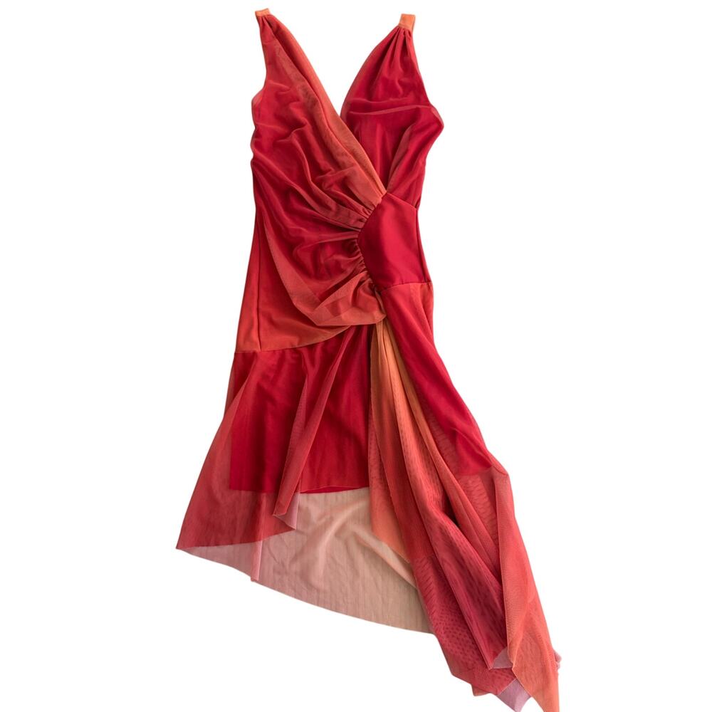 Vintage Y2K Ema Savahl Couture sunset ombre mesh mini dress red orange